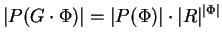 $\displaystyle \vert P(G\cdot\Phi)\vert = \vert P(\Phi)\vert\cdot\vert R\vert^{\vert\Phi\vert} $